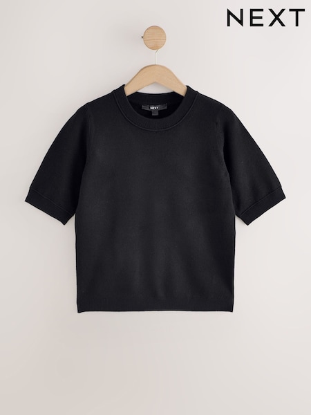 Black - Supersoft Short Sleeve Knitted Jumper