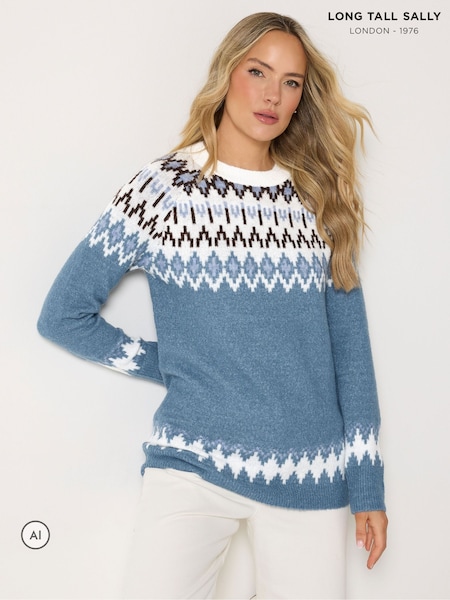Blue - Long Tall Sally Fairisle Crew Neck Jumper