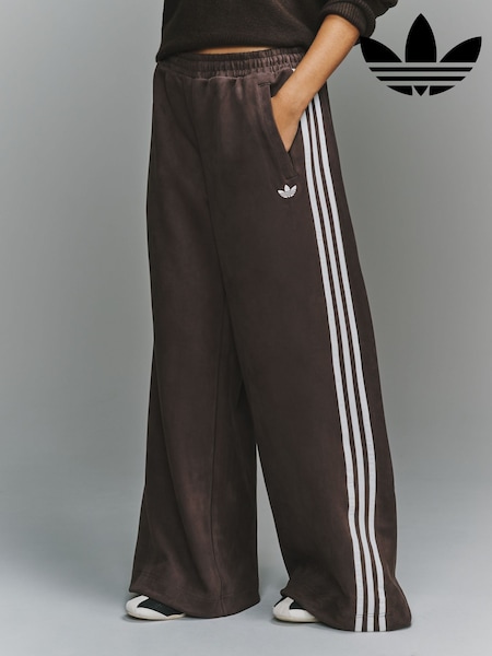 Brown - Adidas Originals Faux Suede Wide Leg Trousers