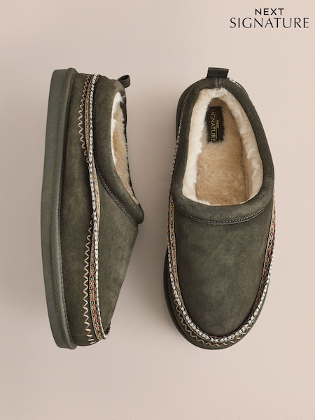 Green - Regular Signature Tape Suede Slippers