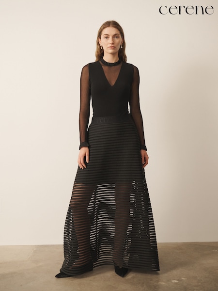 Black - Cerene Structured Mesh Maxi Skirt