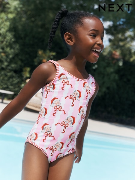 Pink/Red Santa - Scoop Neck Swimsuit (3mths-16yrs)
