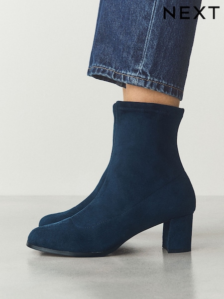 Navy - Forever Comfort® Faux Suede Round Toe Sock Ankle Boots