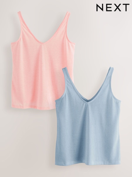 Pink/Green - Scoop Neck Vests With Linen 2 Pack