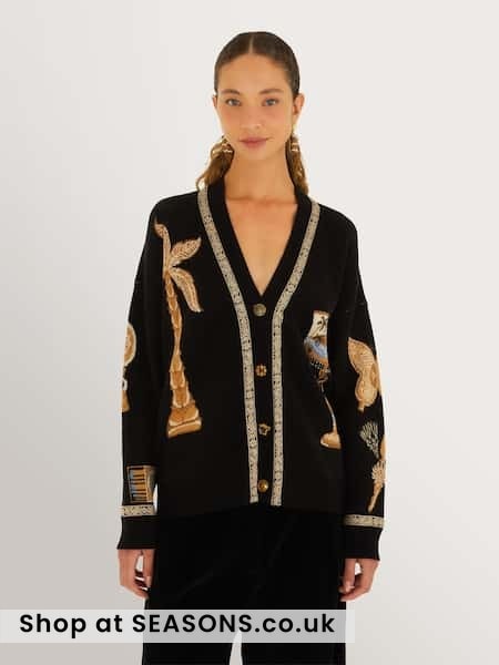 Black - Farm Rio Vintage Souvenirs Knit Cardigan