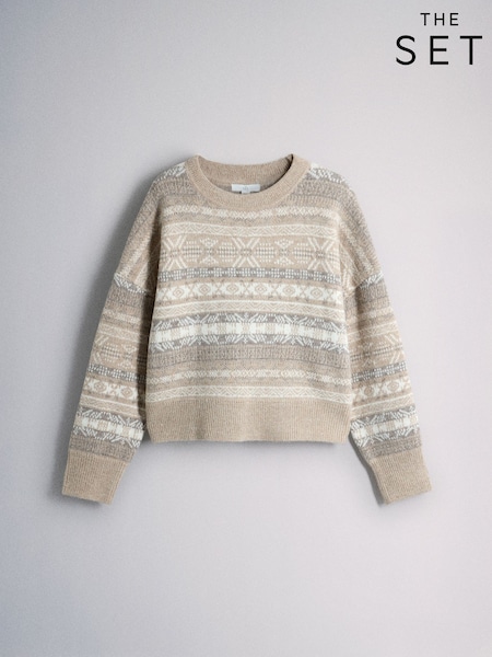 Cream/Grey - The Set Fairisle Jacquard Jumper