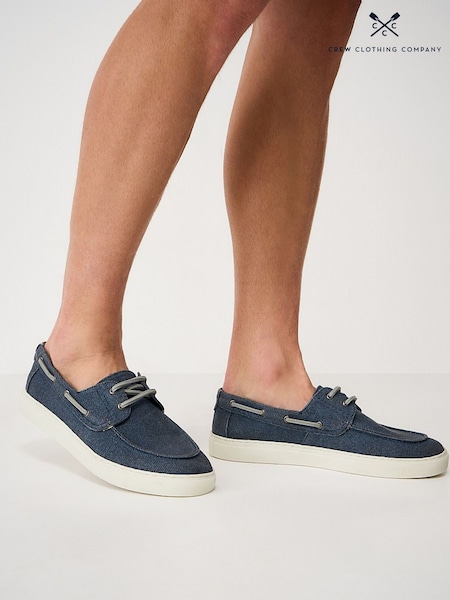 Blue - Regular Crew Clothing Washed Canvas Boat Shoes