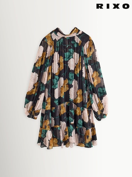 Green - Rixo Anaya Hydrangea Floral Charcoal Dress