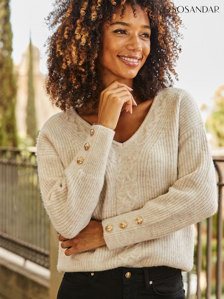 Sosandar Cream Cable Knit Jumper (W03895) | £59