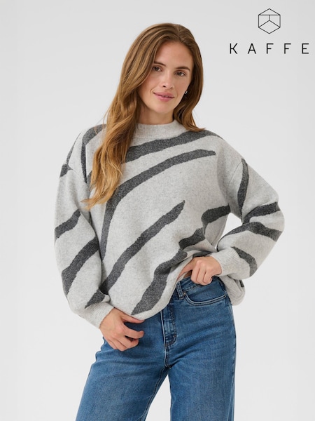 Kaffe Grey KAwilma Striped Pullover Jumper (W03933) | £60