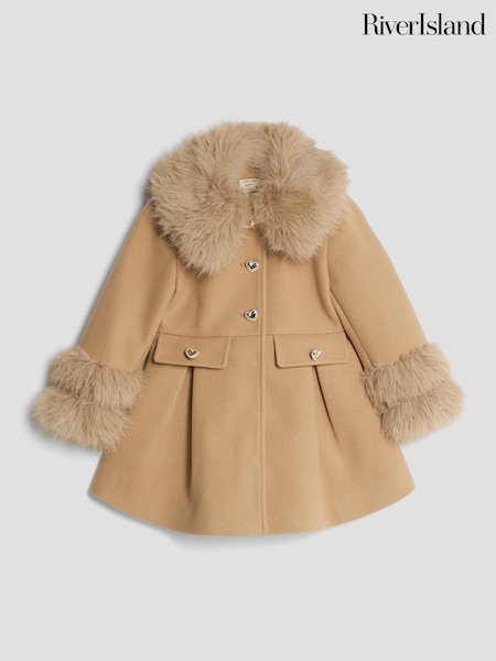 River Island Brown Longline Wool Coat (W03962) | £49