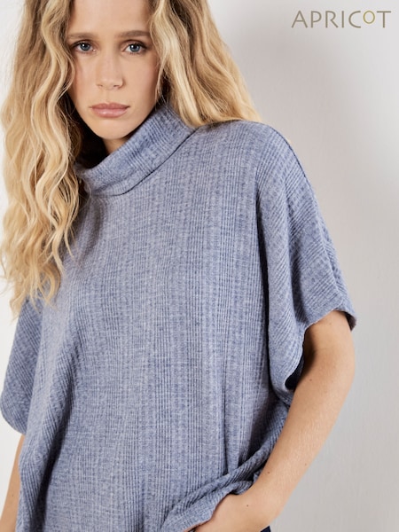 Blue Waffle Cowl Neck Batwing Top (W04083) | £35