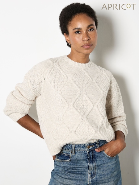 Apricot Natural Cable Front Chunky Crop Jumper (W04084) | £40