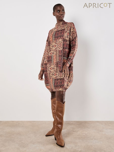 Apricot Red Patch Ikat Print Oversized Jumper Dress (W04099) | £55