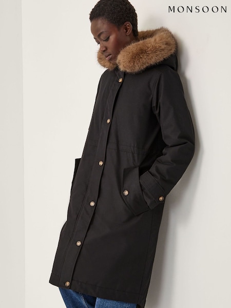 Monsoon Black Paula Faux Fur Parka (W04145) | £175