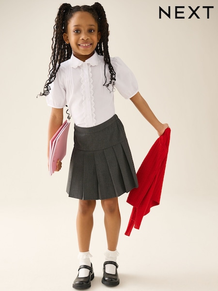 White - Girls Lace Trim Three Quarter Sleeve School Blouse (3-14yrs)