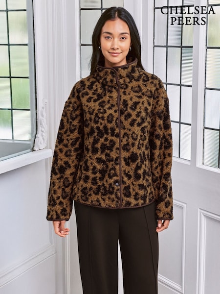 Chelsea Peers Brown Borg Fleece Leopard Print Jacket (W04359) | £75
