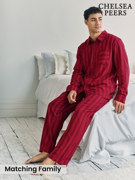 Chelsea Peers Red Cotton Stripe Long Pyjamas Set (W04390) | £65