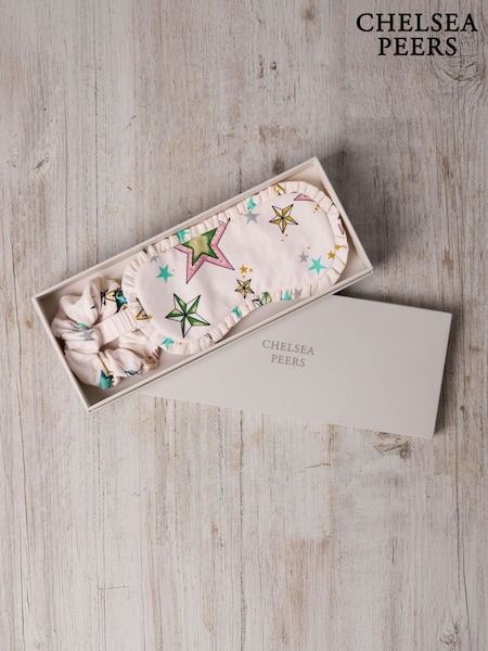 Chelsea Peers Natural Cotton Star Print Sleep Mask & Scrunchie Set (W04400) | £20