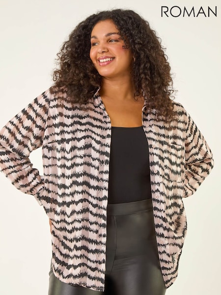 Roman Pink Curve Animal Print Pocket Shirt (W04434) | £42