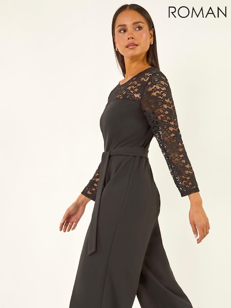 Roman Black Petite Lace Contrast Stretch Jumpsuit (W04445) | £65