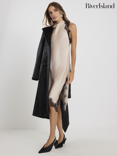 River Island Cream Asymmetric Longline Lace Halter Neck Top (W04538) | £39