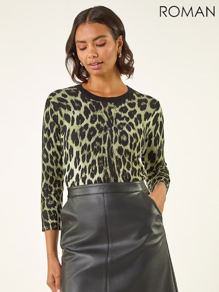 Roman Green Animal Print Knit Jumper (W04881) | £45