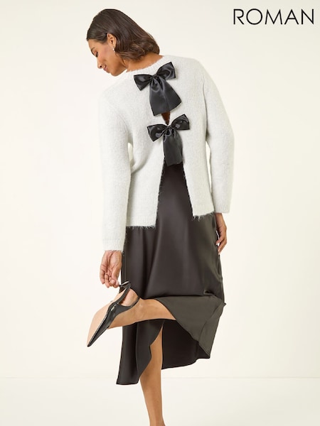 Roman White Bow Back Metallic Knit Jumper (W04897) | £48