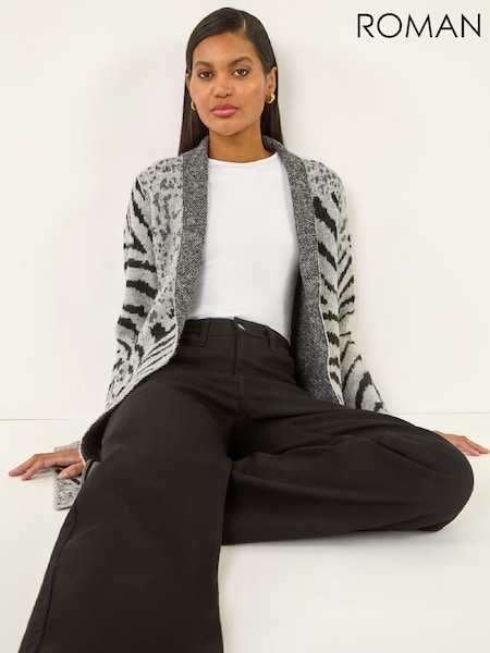 Roman Grey Multi Animal Print Soft Knit Cardigan (W04918) | £55