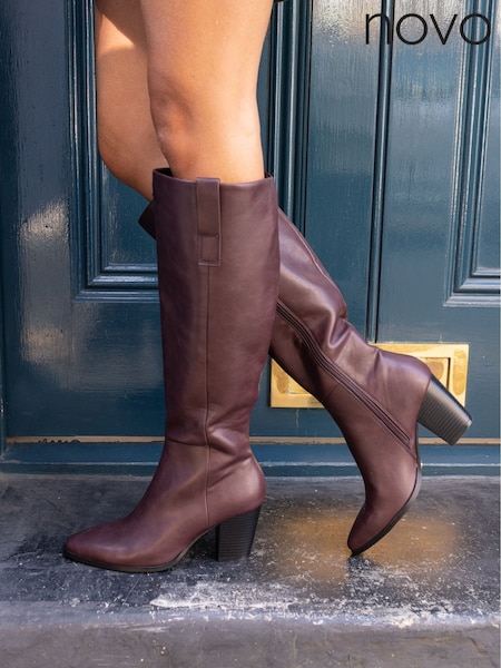 Novo Berry Red Gili Block Heel Western Knee Boots (W05011) | £65