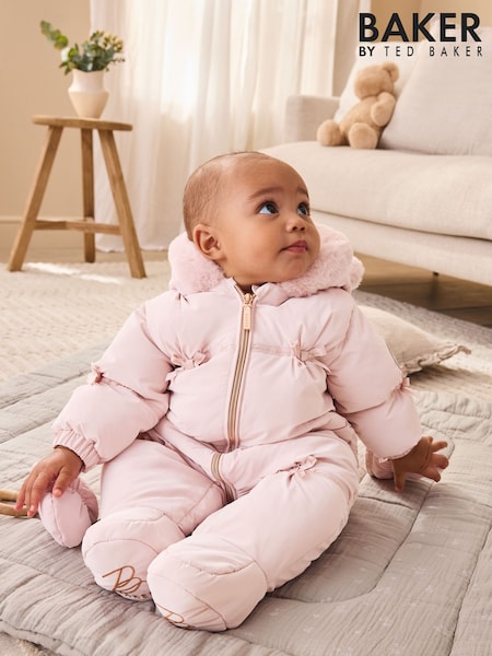 Pink - Baker By Ted Baker Shower Resistant Bow Padded Snowsuit