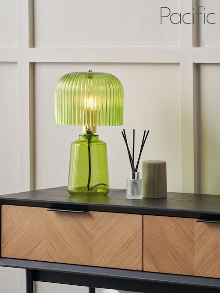 Pacific Green Zandra Ribbed Glass Table Lamp (W05059) | £100