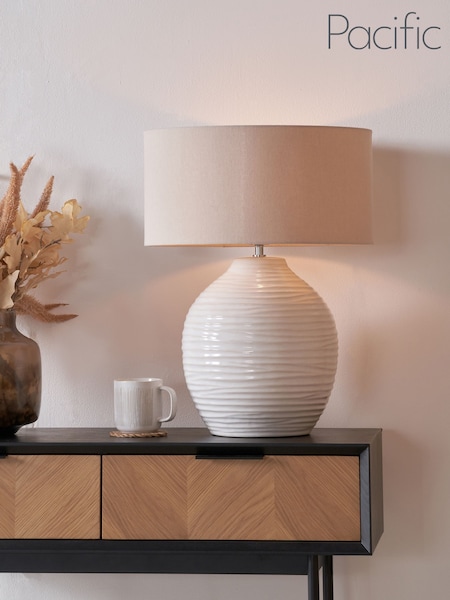 Pacific White Linnea Grooved Ceramic Table Lamp (W05063) | £170