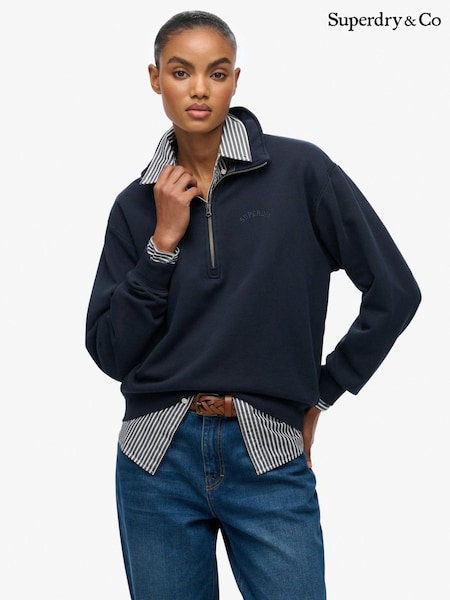 Superdry Blue Essential Logo Garment Dye Half Zip Jumper (W05550) | £50