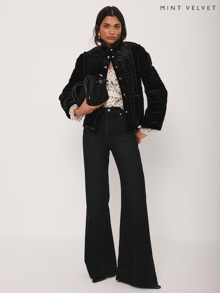 Mint Velvet Black Velvet Padded Jacket (W05618) | £165