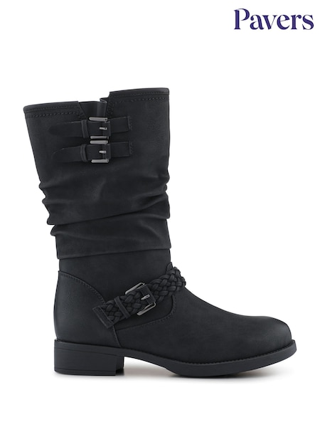 Pavers Black Buckle-Detailed Calf Length Boots (W05635) | £50