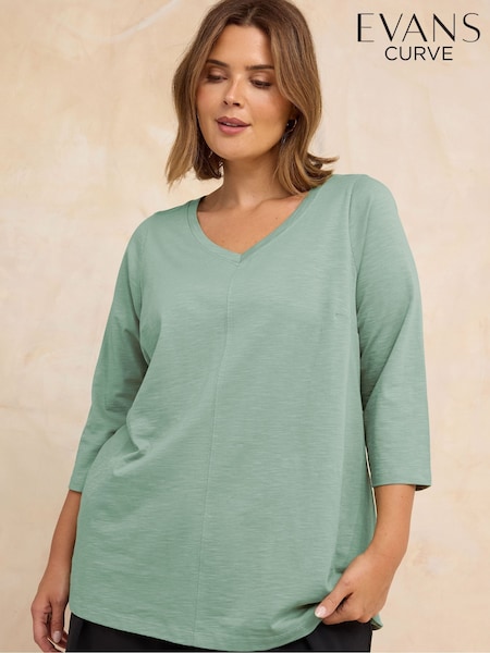 Evans Green Evans V-Neck Slub T-Shirt (W05644) | £22