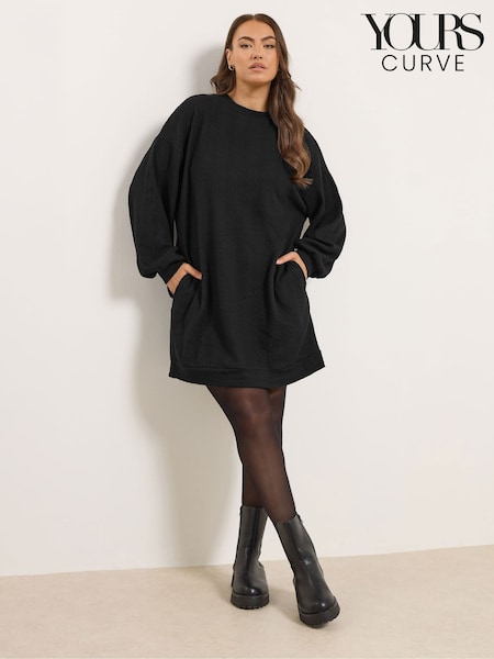 Yours Curve Black Soft Touch Cable Jumper Dress (W05719) | £31