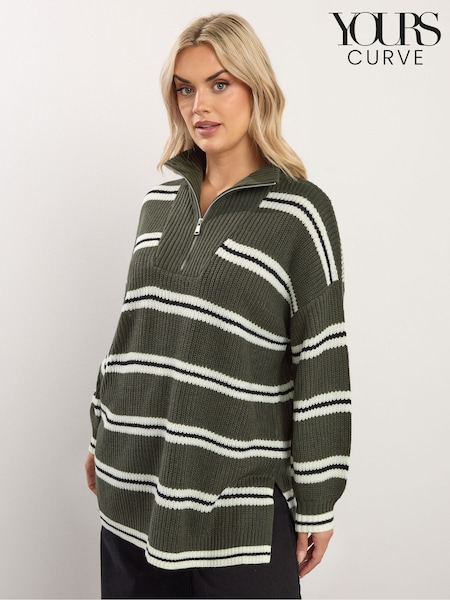 Yours Curve Green Quarter Zip Jumper (W05737) | £31