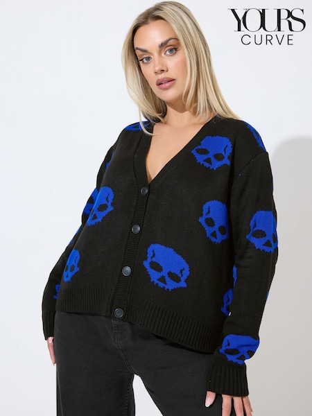Yours Curve Blue Limited Skull Knitted Cardigan (W05750) | £32