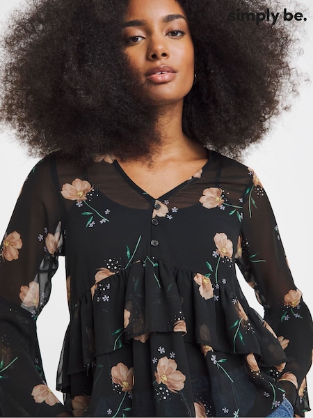 Simply Be Black Floral Print Georgette Historical Blouse (W05872) | £34