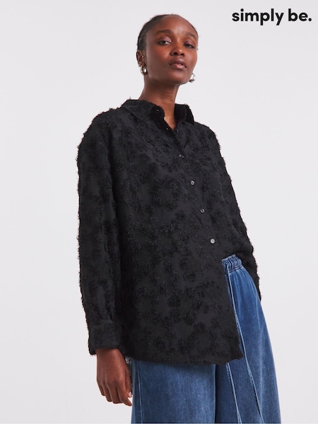 Simply Be Black Textured Oversized Shirt (W05874) | £36