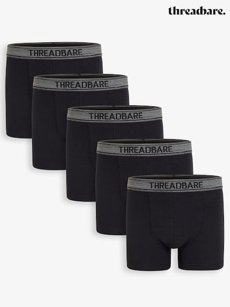 Threadbare Black Hipster Fit Boxer Shorts (5 Pack) (W05956) | £24