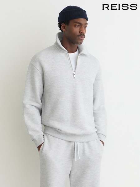 Reiss Grey Melange Kurwin Cotton-Blend Heavyweight Zip Sweatshirt (W05999) | £118