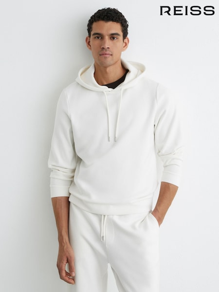 Reiss White Bassona Cotton-Blend Brushed Ribbed Hoodie (W06013) | £98