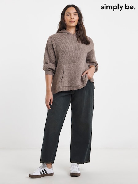 Simply Be Brown Sponge Ribbed Knitted Hoodie (W06044) | £38