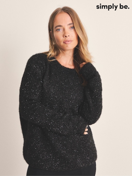 Simply Be Black Tinsel Knit Bow Back Jumper (W06047) | £40