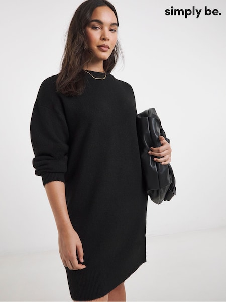 Simply Be Black Sponge Crew Neck Mini Dress (W06056) | £36