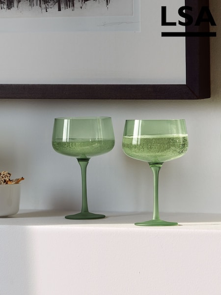 LSA International Set of 2 Moss Green Arc Contrast Saucer/Cocktail Glasses 250ml (W06100) | £25