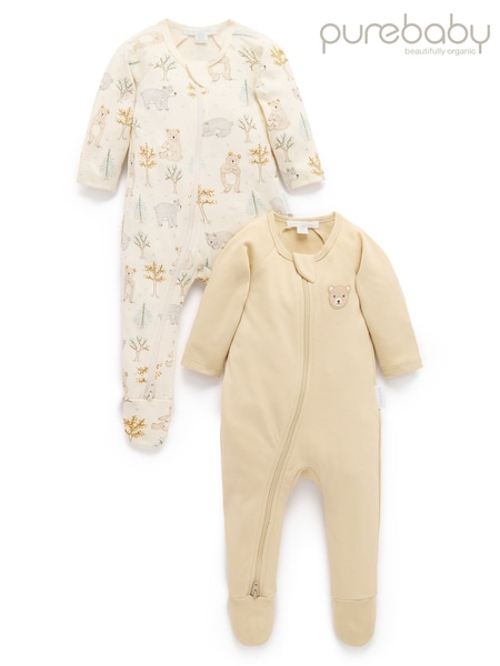 Purebaby Natural 2 Pack Zip Sleepsuit (W06136) | £35